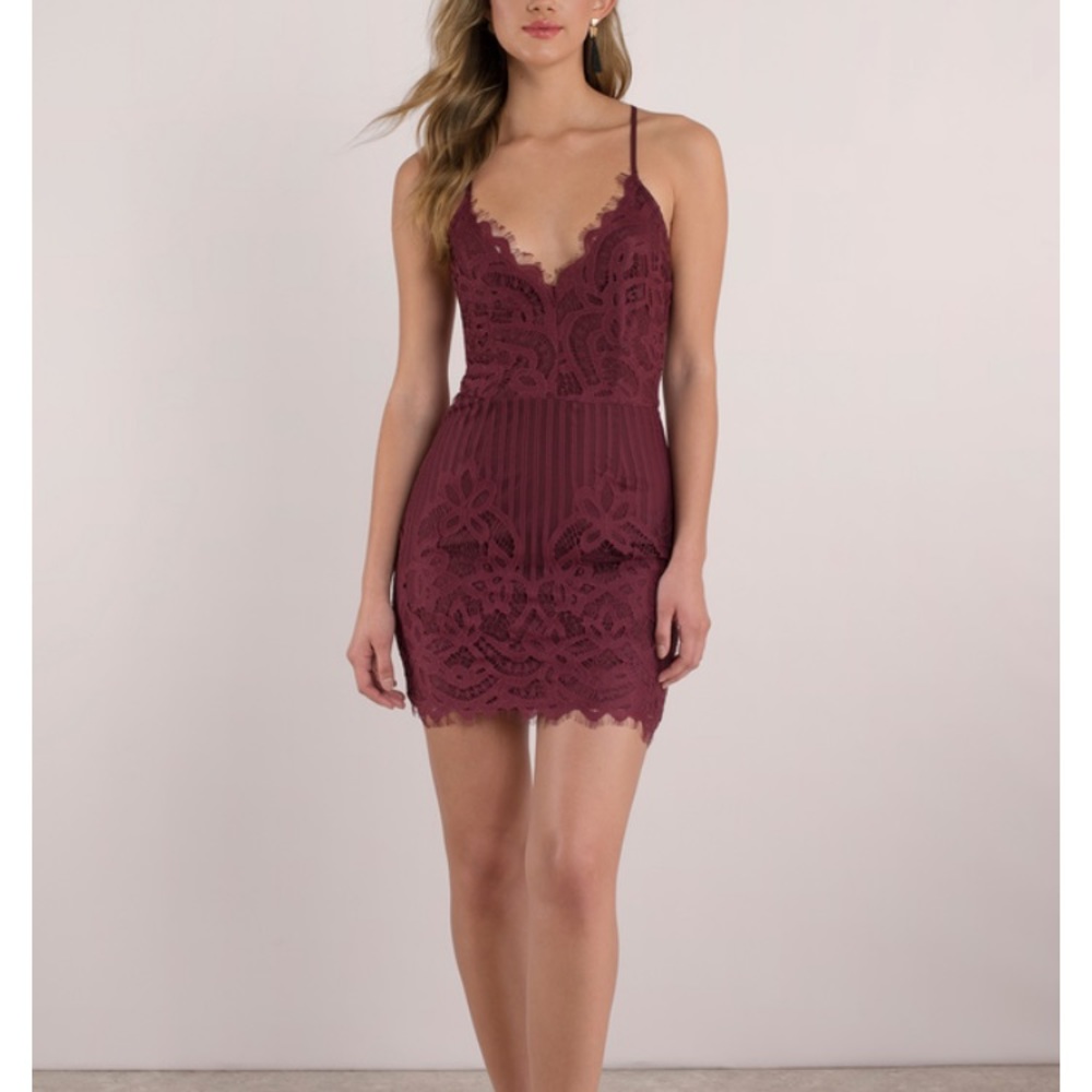Maroon Lace Formal Mini Dress